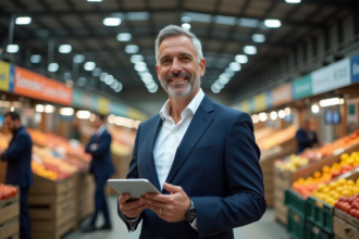 Directeur en costume dans un marché de Rungis