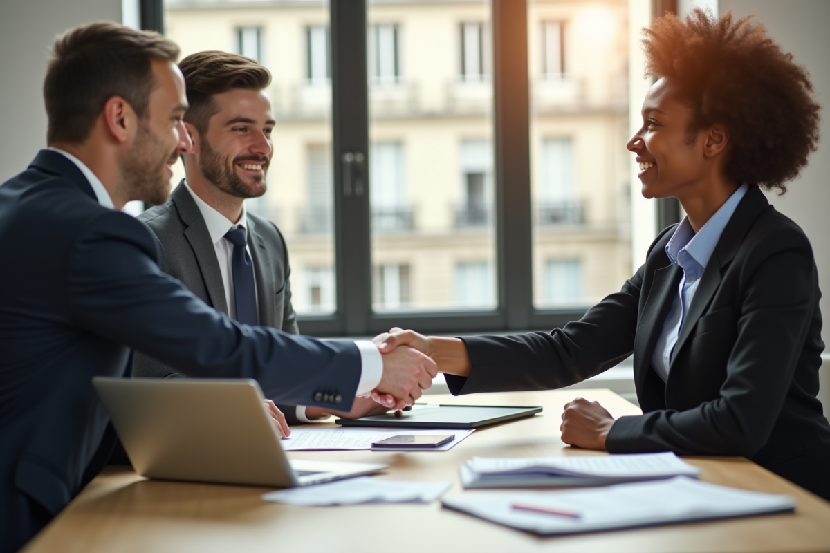 Candidat serrant la main d un recruteur dans un espace de coworking