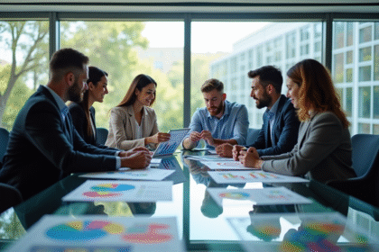 Groupe de professionnels analysant des graphiques de segmentation de marché