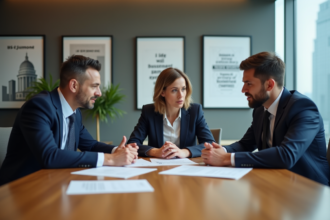 Groupe de professionnels en réunion dans un bureau moderne