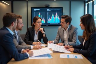 Groupe de professionnels en réunion dans un bureau moderne