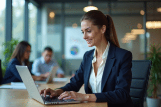 Femme professionnelle analysant des données sur un ordinateur
