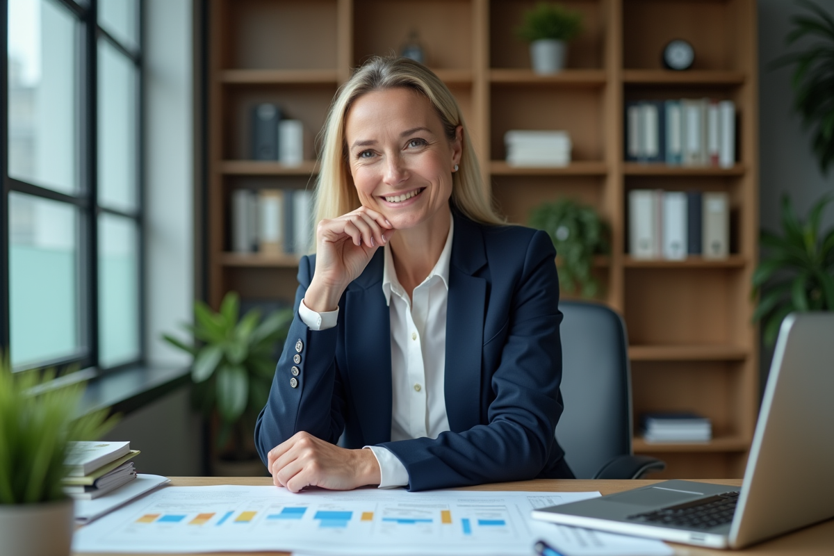 Femme cadre en réunion dans son bureau organisé