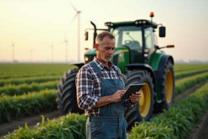 Fermeur avec tablette et tracteur autonome dans un champ