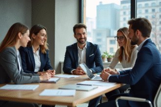 Groupe de professionnels en réunion dans un bureau moderne