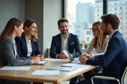 Groupe de professionnels en réunion dans un bureau moderne