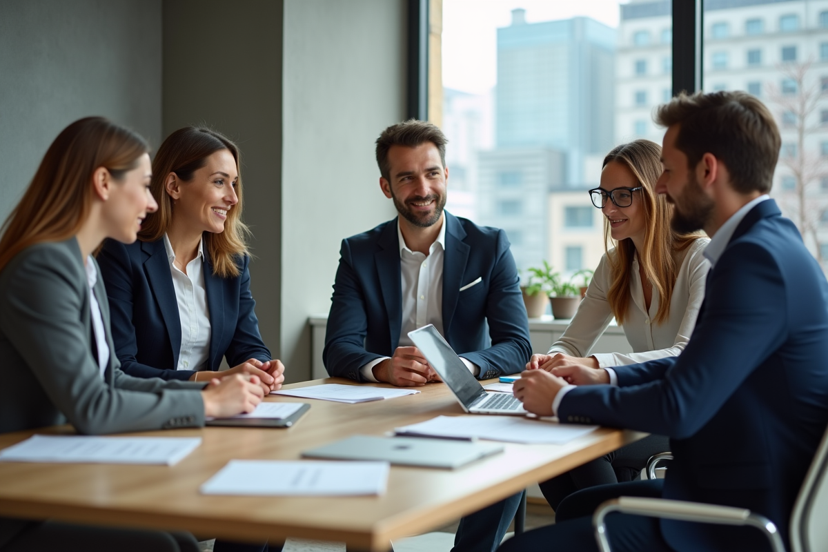 Groupe de professionnels en réunion dans un bureau moderne