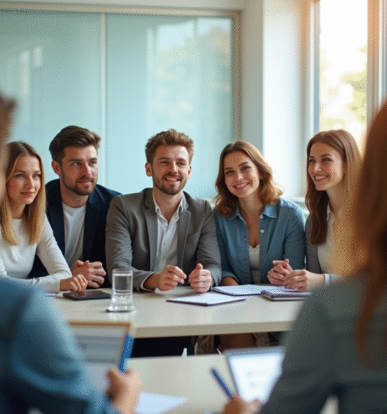 Jeunes adultes en formation dans une salle lumineuse