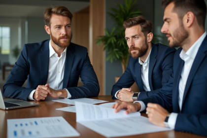 Groupe de professionnels en réunion dans un bureau moderne
