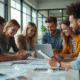 Groupe de jeunes professionnels collaborant en bureau lumineux