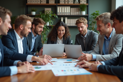 Groupe de professionnels en réunion dans un bureau moderne