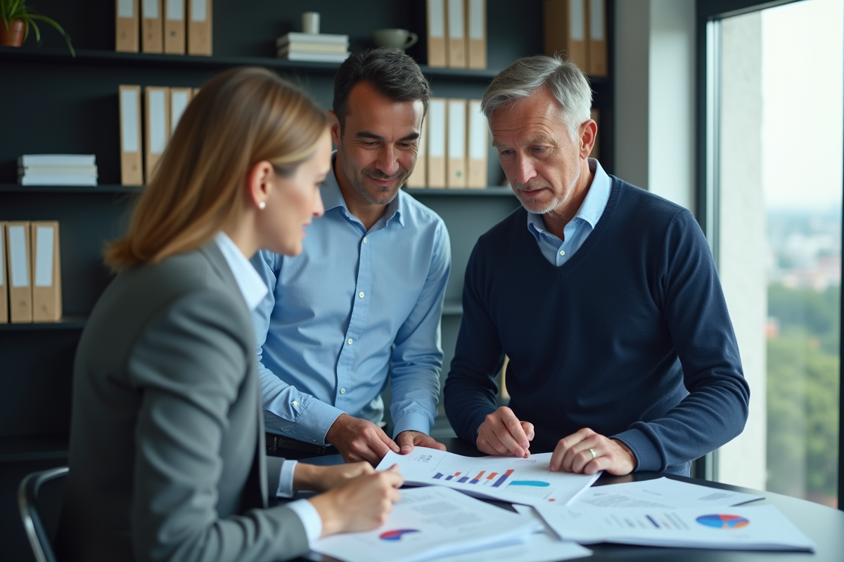 Homme d age en réunion avec un conseiller dans un bureau moderne