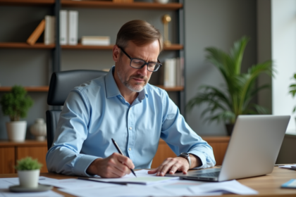 Homme d'âge moyen travaillant à son bureau organisé