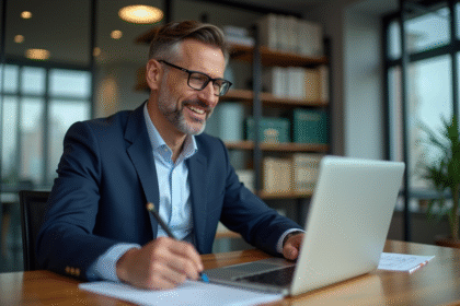 Homme d'affaires en costume dans un bureau moderne