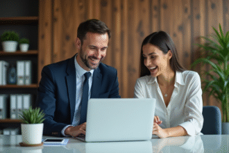 Deux professionnels en réunion d'affaires dans un bureau moderne