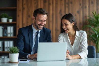 Deux professionnels en réunion d'affaires dans un bureau moderne