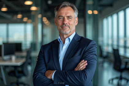 Manager securite en costume dans un bureau moderne